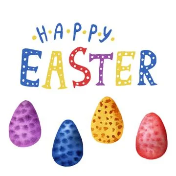 Easter cake, eggs, rabbits and willow twigs painted watercolor. Bright cute h 스톡 일러스트