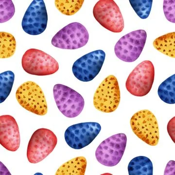 Easter cake, eggs, rabbits and willow twigs painted watercolor seamless patte Illustrazione stock