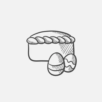 Easter cake with eggs sketch icon Illustrazione stock