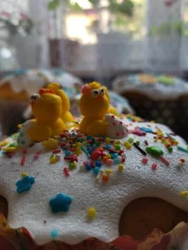 Easter cake with festive decorations Stock Photos
