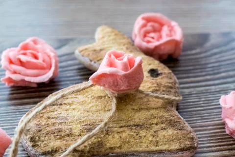 Easter cake. Gingerbread in the form of chicken and rabbit. Stock Photos