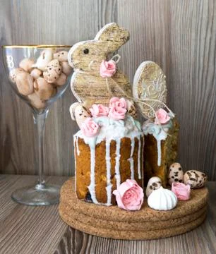 Easter cake. Gingerbread in the form of chicken and rabbit. Stock Photos