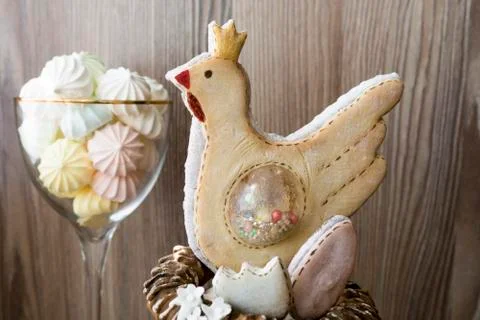 Easter cake. Gingerbread in the form of a chicken. Stock Photos