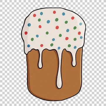 Easter cake with icing and sprinkles. Hand drawn illustration on a transparent b Stock Photos