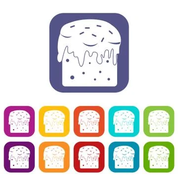 Easter cake icons set flat Stock Illustration