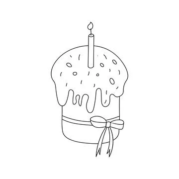 Easter cake isolated on a white background. Doodle vector illustration. Lin.. Stock Illustration