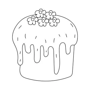 Easter cake isolated on a white background. Doodle vector illustration. Lin.. Stock Illustration
