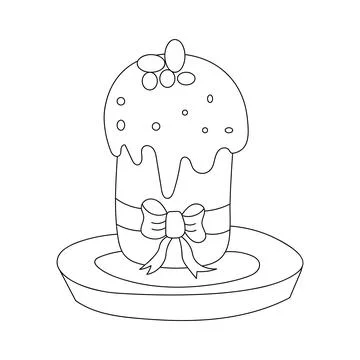 Easter cake isolated on a white background. Doodle vector illustration. Lin.. Stock Illustration
