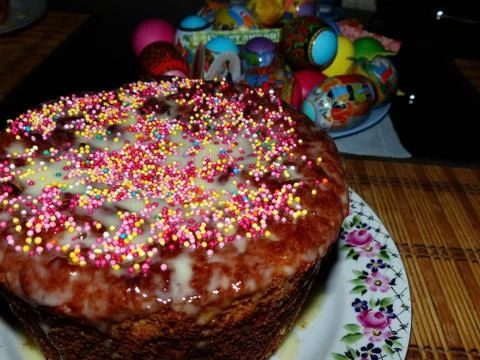 Easter cake (Kulich), painted eggs. Happy Day Bright Easter! Foto stock