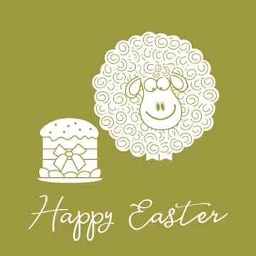 Easter cake, lamb. Greeting card Happy Easter. Stock Illustration