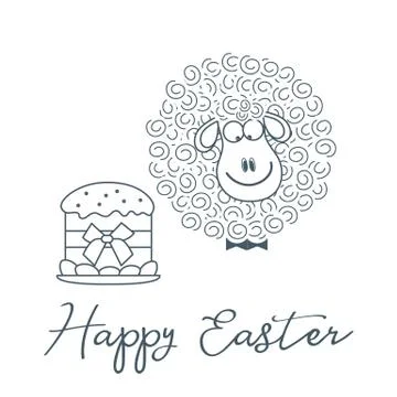 Easter cake, lamb. Greeting card Happy Easter. Stock Illustration