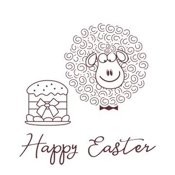 Easter cake, lamb. Greeting card Happy Easter. Stock Illustration