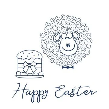 Easter cake, lamb. Greeting card Happy Easter. Stock Illustration
