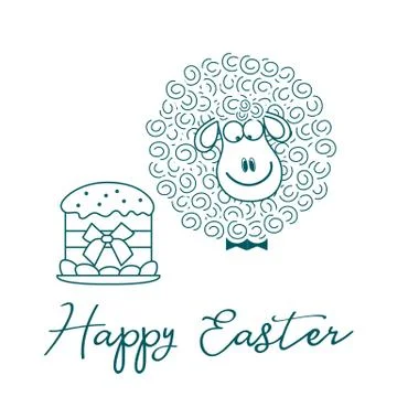 Easter cake, lamb. Greeting card Happy Easter. Stock Illustration