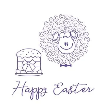 Easter cake, lamb. Greeting card Happy Easter. Stock Illustration