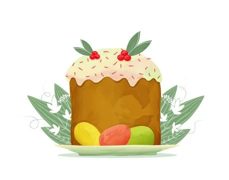 Easter cake with painted eggs, postcard Stock Illustration