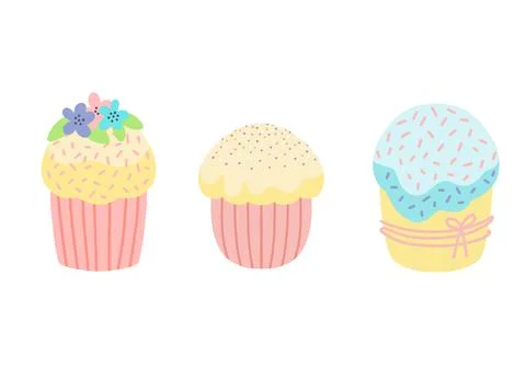 Easter cake set.Design for Easter,Birthday, holidays.Vector flat illustration Stock Illustration