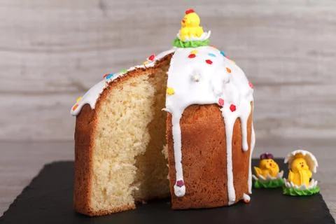 Easter cake on a slate stand 스톡 사진