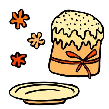Easter cake sticker set on white isolated backdrop stock vector illustration Stock Illustration