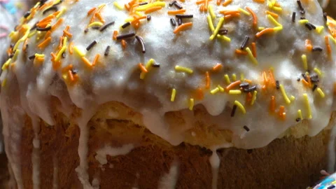 Easter cake with sweet powder. Close-up Stock Footage 125467755