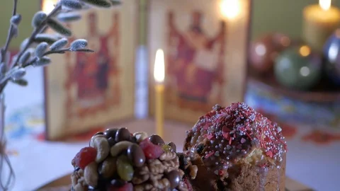 Easter cake on the table Stock Footage 129429957