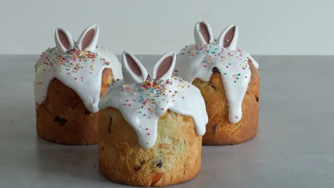 Easter cake three02398201 Three Bunny ears Easter cake Stock Footage 303151136