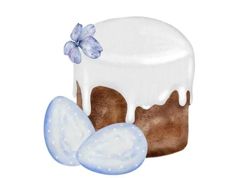 Easter cake watercolor. Festive Easter card on an isolated white background Stock Illustration