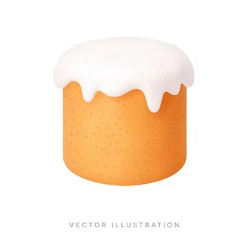 Easter cake with white icing glaze. Sweet festive bakery vector illustration 3D Illustrazione stock