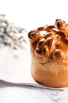 Easter cake with a willow branches 스톡 사진