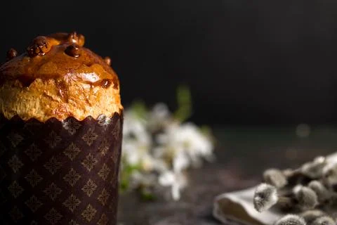 Easter cake with a willow branches 스톡 사진