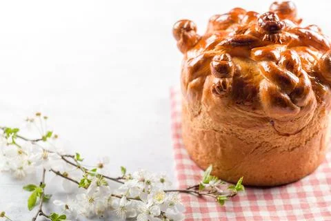 Easter cake with a willow branches 스톡 사진