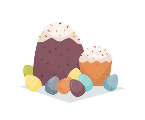 Easter cakes and decorated eggs happy spring holiday celebration greeting card 스톡 일러스트