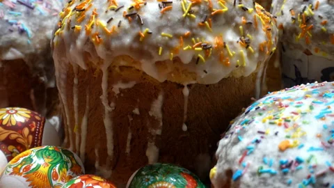 Easter cakes and eggs in 4K Stock Footage 122500551
