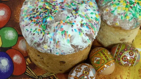 Easter cakes and eggs Stock Footage 148106016
