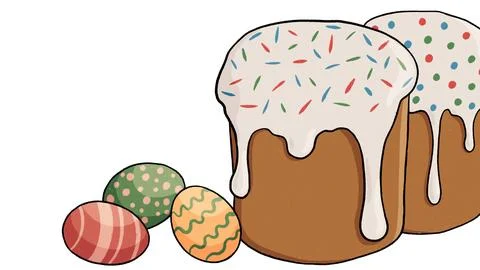 Easter cakes and painted eggs on a white background. easter, spring illustration Stock Illustration