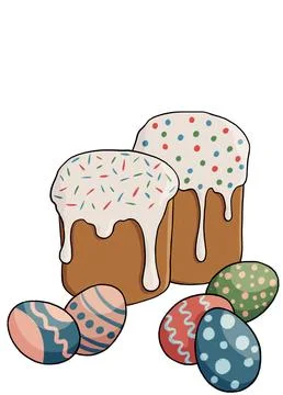 Easter cakes and painted eggs on a white background. easter, spring illustration Stock Illustration