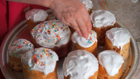 Easter cakes of different sizes for Easter Stock Footage 129517239