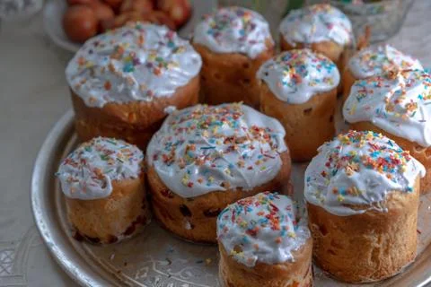 Easter cakes of different sizes for Easter Stock Photos