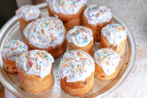 Easter cakes of different sizes for Easter Stock Photos