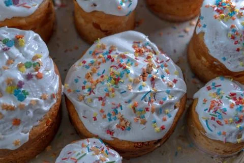 Easter cakes of different sizes for Easter Stock Photos