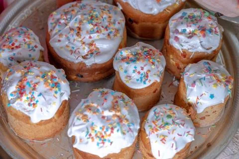 Easter cakes of different sizes for Easter Stock Photos