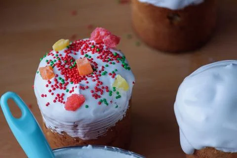 Easter cakes. Easter baked. The process of making Easter cakes at home. Happy Stock Photos