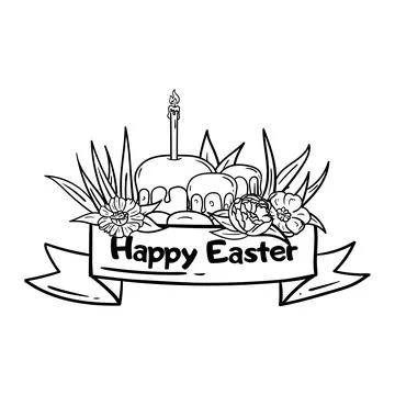 Easter cakes, eggs, flowers and text Happy Easter Stock Illustration