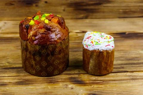Easter cakes on a rustic wooden table 写真素材
