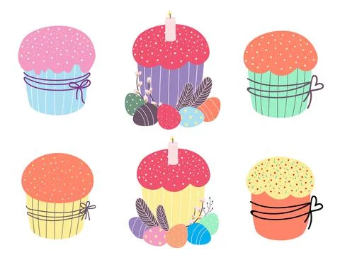 Easter cakes set. Cute Easter cupcake Illustrazione stock