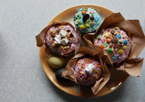 Easter cakes on the table  Happy Easter. Homemade cakes for holidays, healthy Stock Photos