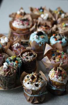 Easter cakes on the table  Happy Easter. Homemade cakes for holidays, healthy Stock Photos