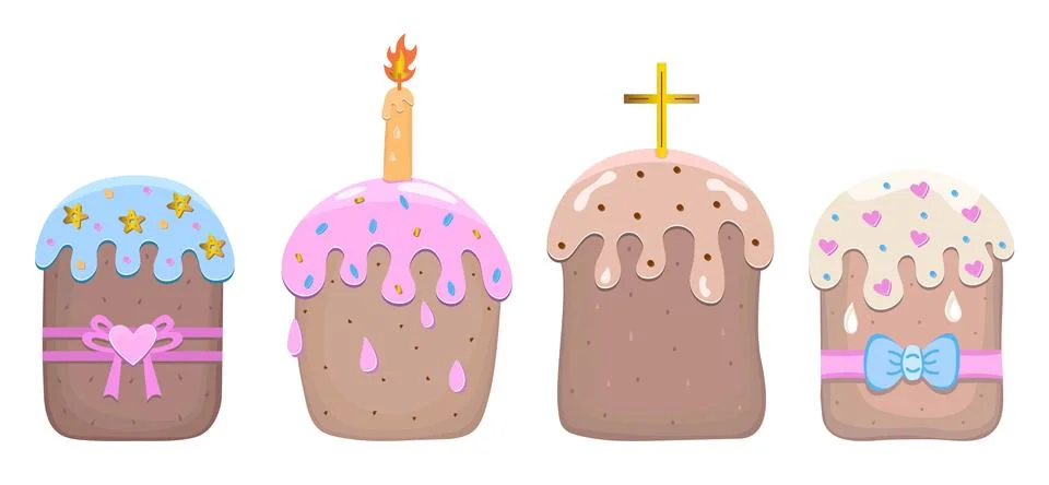 Easter cakes, vector color set Stock Illustration