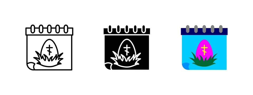Easter calendar icon. Easter calendar page with decorated egg and cross vec.. Stock Illustration