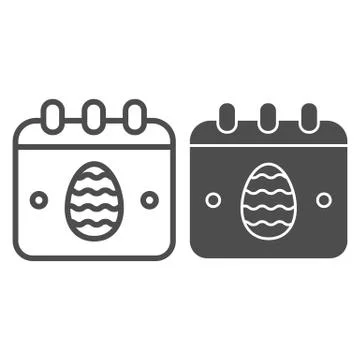 Easter calendar line and solid icon. Date calendar page with egg symbol outline 스톡 일러스트